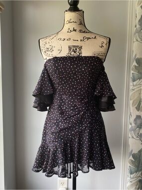 Hello Molly Polka Dot off the shoulder dress - Navy - size small